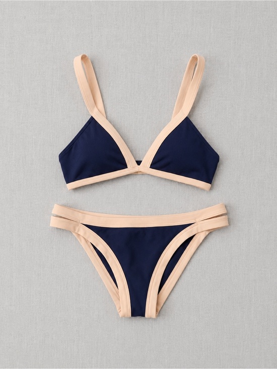 l*space Other - L*SPACE Navy and Beige Trim Two-Piece Bikini